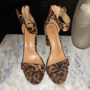 Leopard print block heel sandals